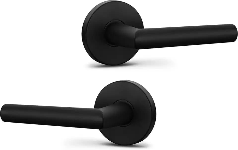 Berlin Modisch Dummy Lever Door Handle Pack of 2 Sleek Round Non-Turning Single Side Pull Only Lever Set [for Closet or French Doors] Heavy Duty - Iron Black Finish