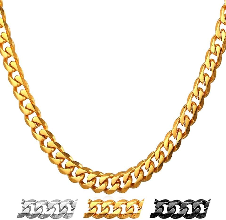 U7 Klassische Panzerkette für Damen Herren Edelstahl/18k vergoldet kubanische Gliederkette Hip-Hop Kette 3/6/9/12mm breit Kubanische Kette für Männer Jungen in 36/46/51/55/61/66/71/76cm