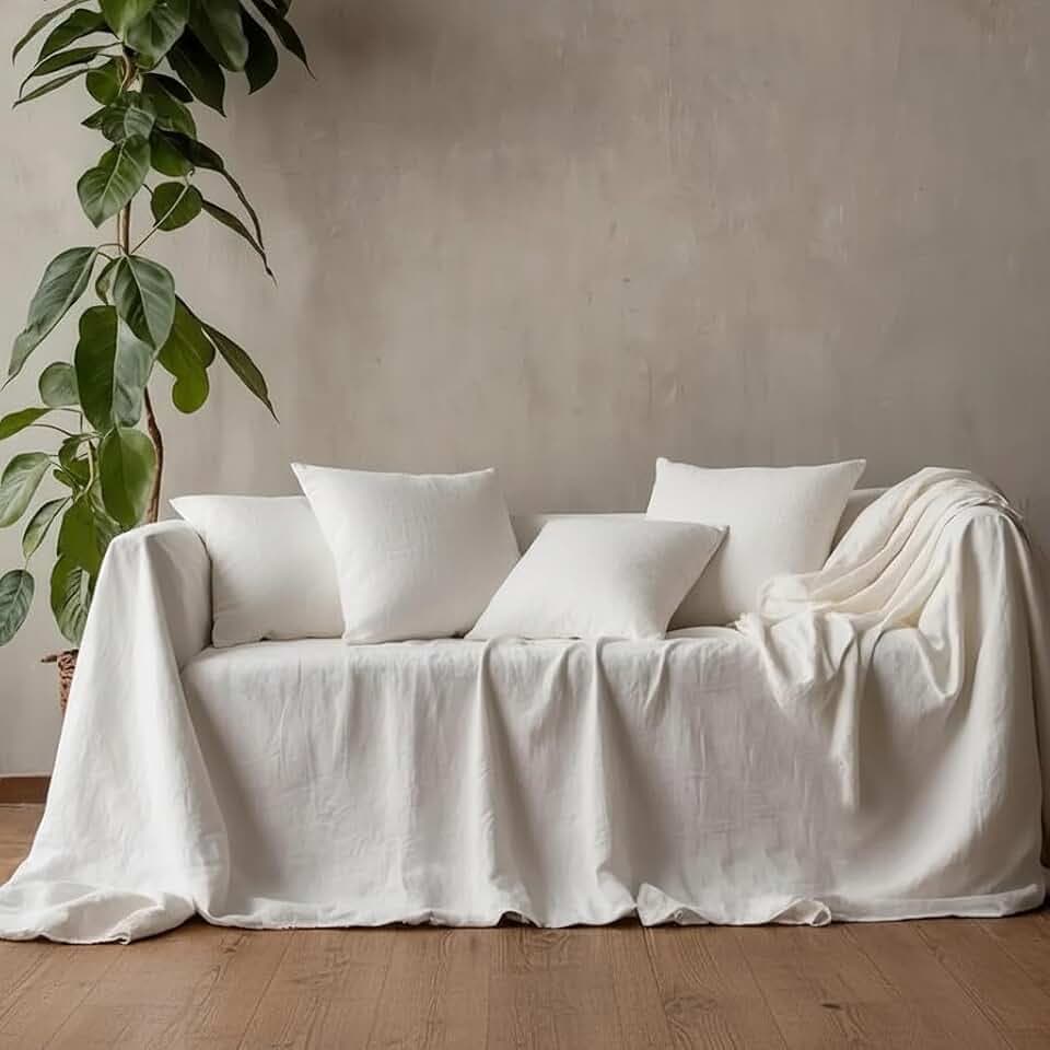 L'Emporio Casa Sofabezug, Tagesdecke, Leinenbezug, robust, Baumwolle, Panama, 160 x 260 – 260 x 280 – 360 x 280 cm, Maxi-Größe, Überwurf aus Baumwolle, Granfoulard, hergestellt in Italien (Weiß