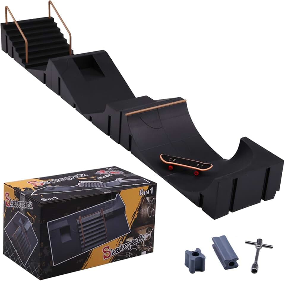 Fingerboard, Finger Skateboards Set, Fingerboard Rampe, Finger Skateboard Park, Modulares Set mit 6 Rampen, Verbindungsknöpfen, für Skate-Tricks, Kreativspiel, Geschenkidee