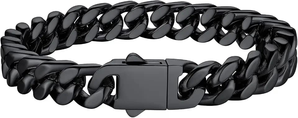 Bestyle Armband Herren Schwarz Panzerkette Armbänder für Herren Edelstahl Glieder Armband für Männer Jungen Armkette Hip Hop Rapper Modeschmuck 9mm Breit, 19cm Lang