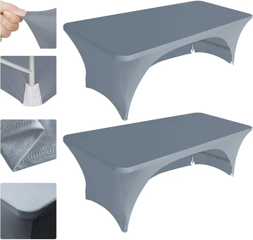 Eurmax USA 2-Pack Spandex Table Cover 4 ft. Fitted 30+ Colors Polyester Tablecloth Stretch Spandex Table Cover-Table Toppers,4 FT Table Cover Open Back (Silver Gray)