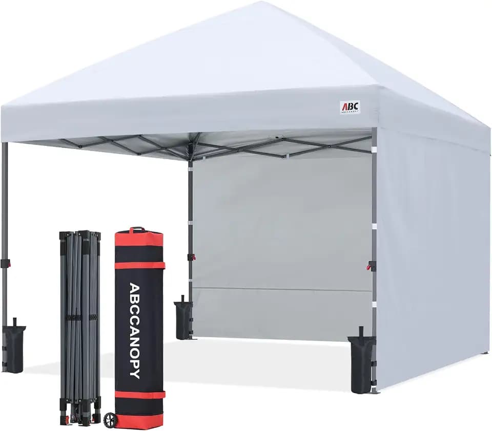 ABCCANOPY 10x10 Pop Up Canopy Tent, 2 Sidewalls, All-Weather Shade, White