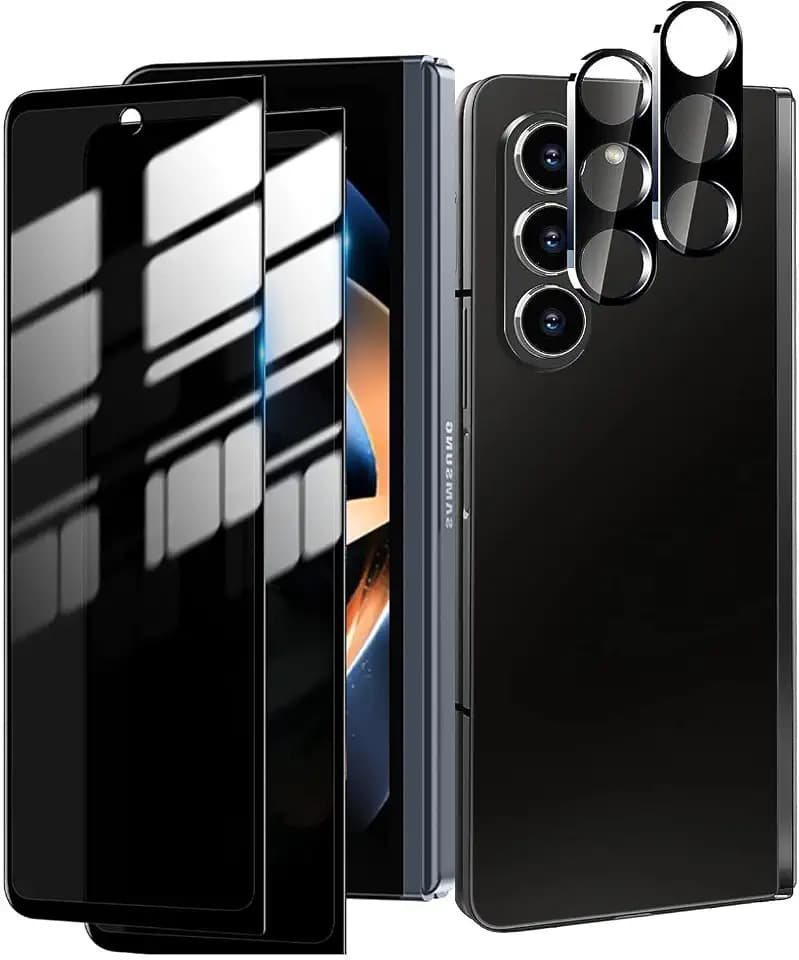 [2+2 Pack for Samsung Galaxy Z Fold 5 5G Privacy Tempered Glass Front Screen Protector + Camera Lens Protector [Scratch Resistant] Private Anti-Spy Black Screen Cover