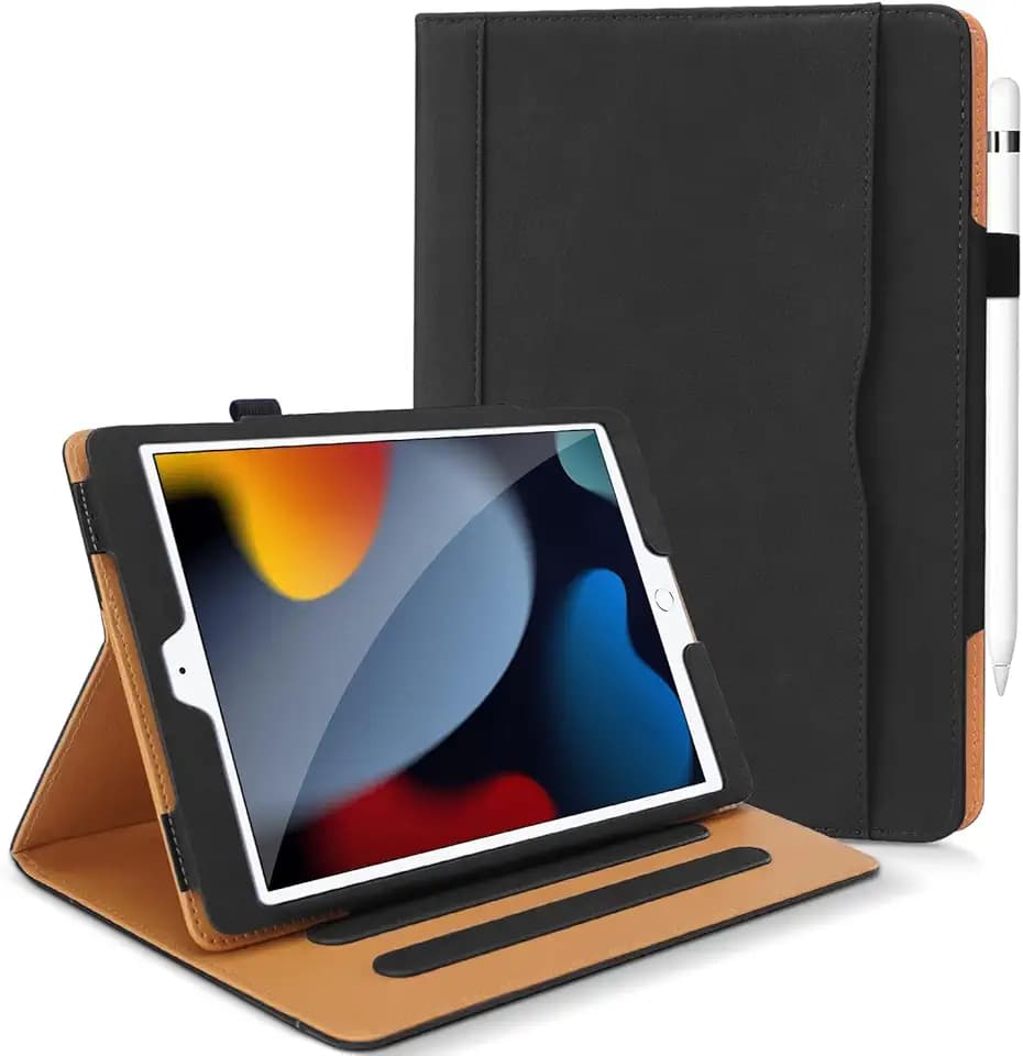 DAORANGE Hülle für iPad 9. / 8. / 7. Generation 10,2 Zoll 2021/2020/ 2019, PU-Leder Schutzhülle mit Dokumententasche, Multi-Winkel Ständer und Auto-Einschlaf/Aufwach Cover für iPad 10.2 (Schwarz)