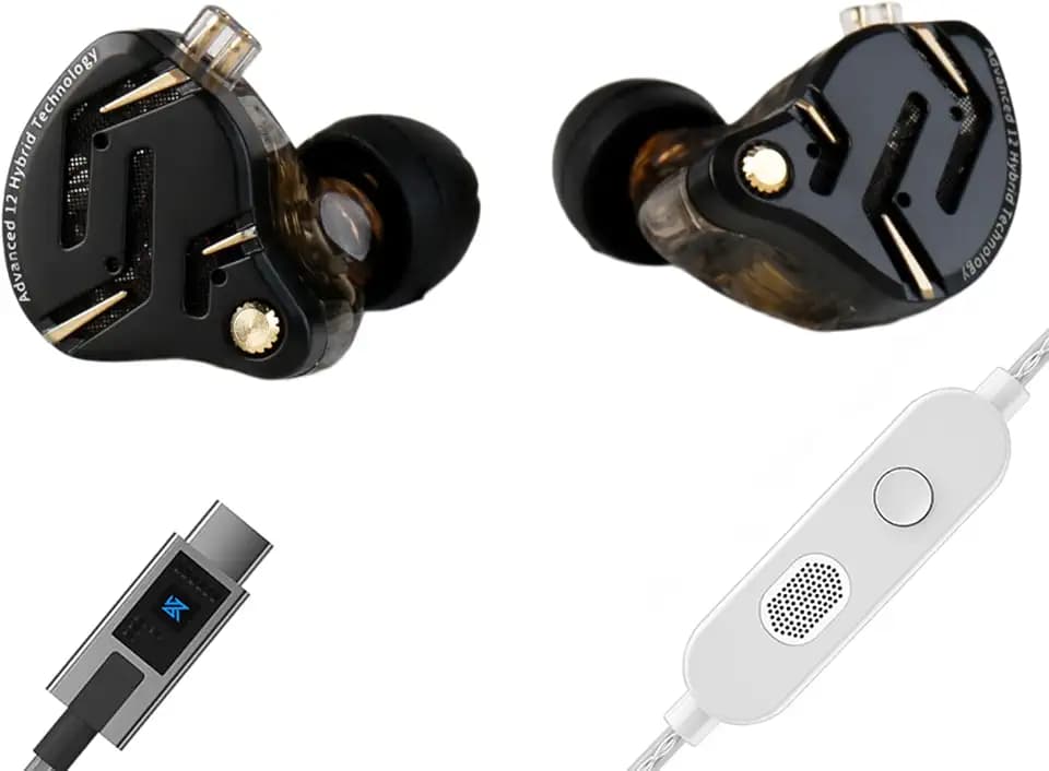 KZ ZS12 PRO 2 USB C Wired Headphones Type-C in Ear Monitor Headphone, 5BA+1DD 6 Driver Gaming Earbuds USB C Wired Earphones, HiFi Clarity Sound Immersive Bass IEMs for Gaming (Black, USBC-with Mic)