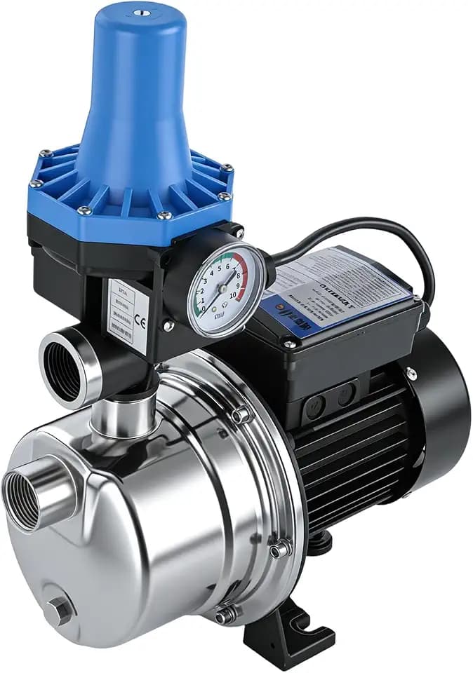 3/4 HP 1020 GPH Shallow Well Water Jet Pump Stainless Steel Automatic Water Booster Pump 118FT 115V for Home, Garden, Lawn Transfer Draining Irrigation
