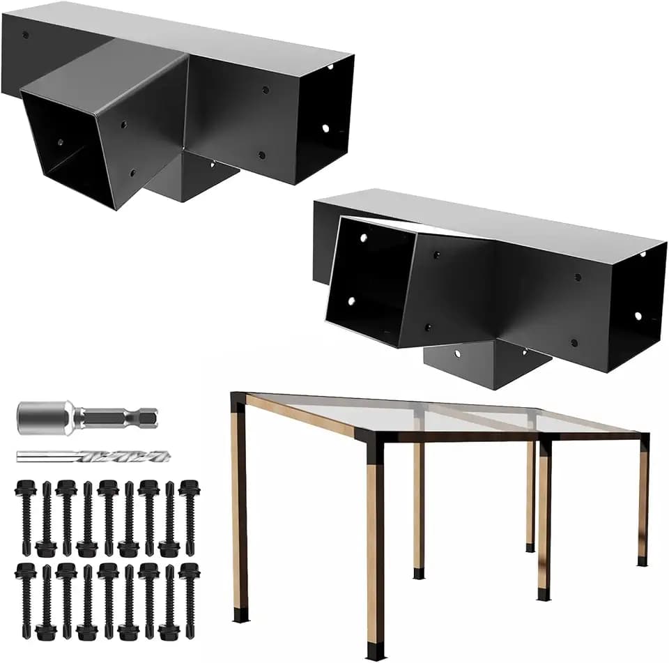 4-Way Slant Angle Pergola Brackets Kit,15 Degree UP & 75 Degree Down Corner Woodwork Brackets for 4" x 4" (Actual:3.5"x3.5") Lumber for Patio Pergolas,Gazebos,Log Cabin - 2Pack……