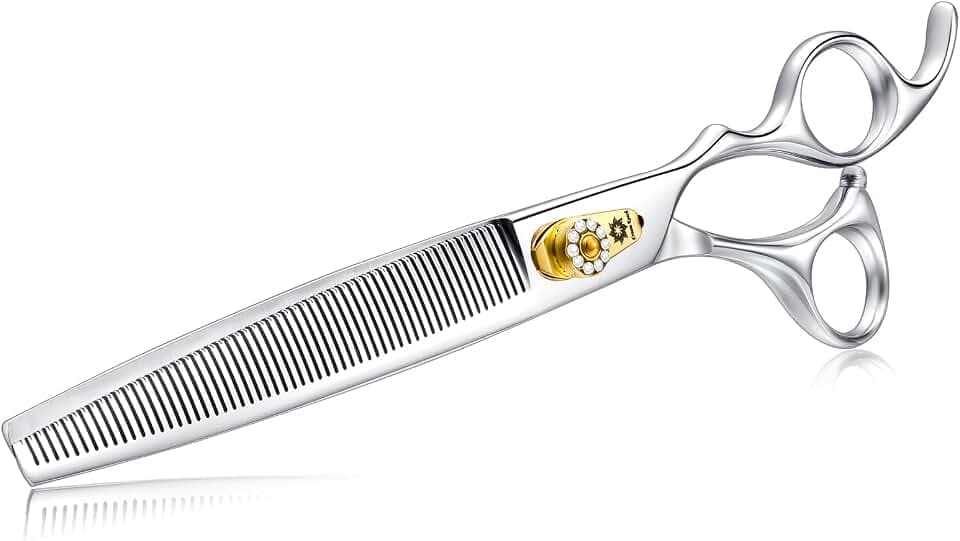 Dream Reach Effilierschere 8 zoll Hundeschere - Hunde Schere mit ergonomischem Griff,440C Edelstahl Fellschere 30-35% Ausdünnungsrate,Profi Hundehaarschere mit einstellbare Schraube （59 Zähne ）