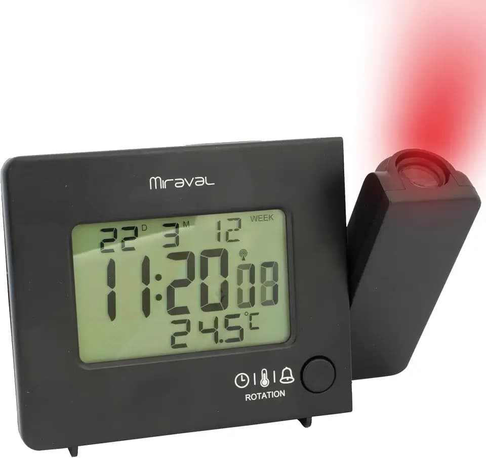 Miraval Funk-Projektionswecker Funkuhr USB-Anschluss mit Projektion Temperatur & Datumsanzeige DCF automatische Zeitanpassung Kalenderwoche Funkwecker (Schwarz)