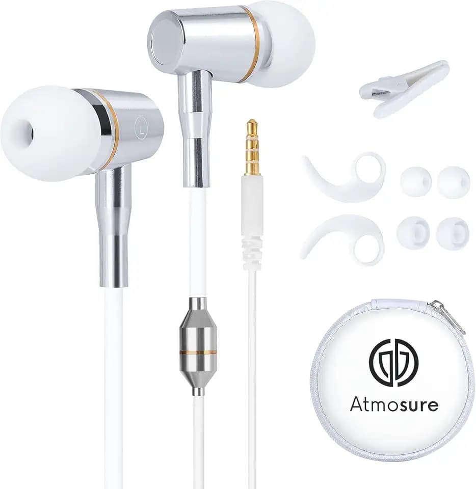ATMOSURE Air Tube Headphones 3.5mm Jack with Microphone (White)