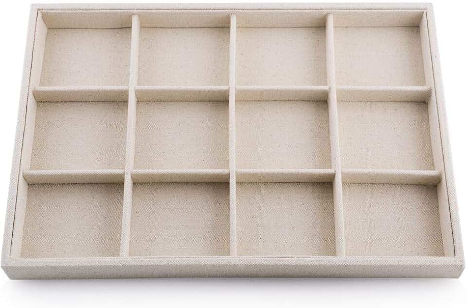 Oirlv Stackable Jewelry Tray,Linen Jewelry Organizer for Drawer
