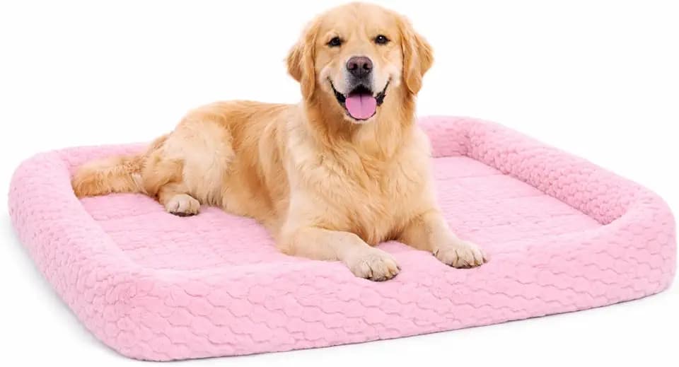 Flamingo hundebett - katzenbett - rechteckig rosa mit Rand - 116 x 69 x 8 cm - Plüsch - Schaumstoff 1,5 cm - Rutschfester Boden - passend für Drahtkäfige