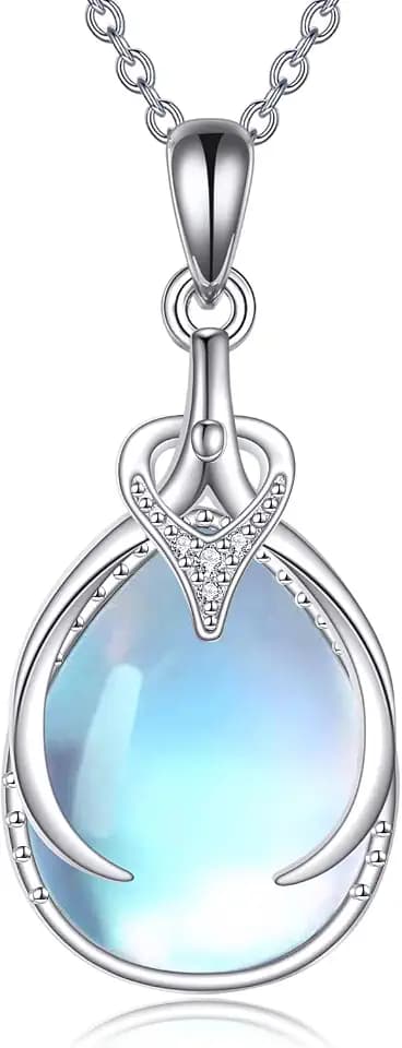 KQF Teardrop/Heart Moonstone Necklace for Women Sterling Silver Filigree Moonstone Pendant Necklace Jewelry Gifts for Mother Wife Daughter
