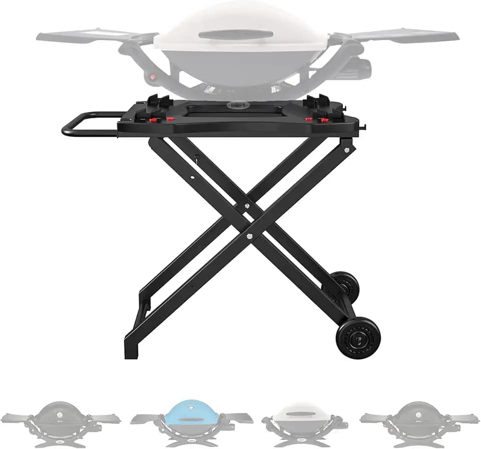Foldable Grill Stand for Weber Q Series - Collapsible Table with Wheels