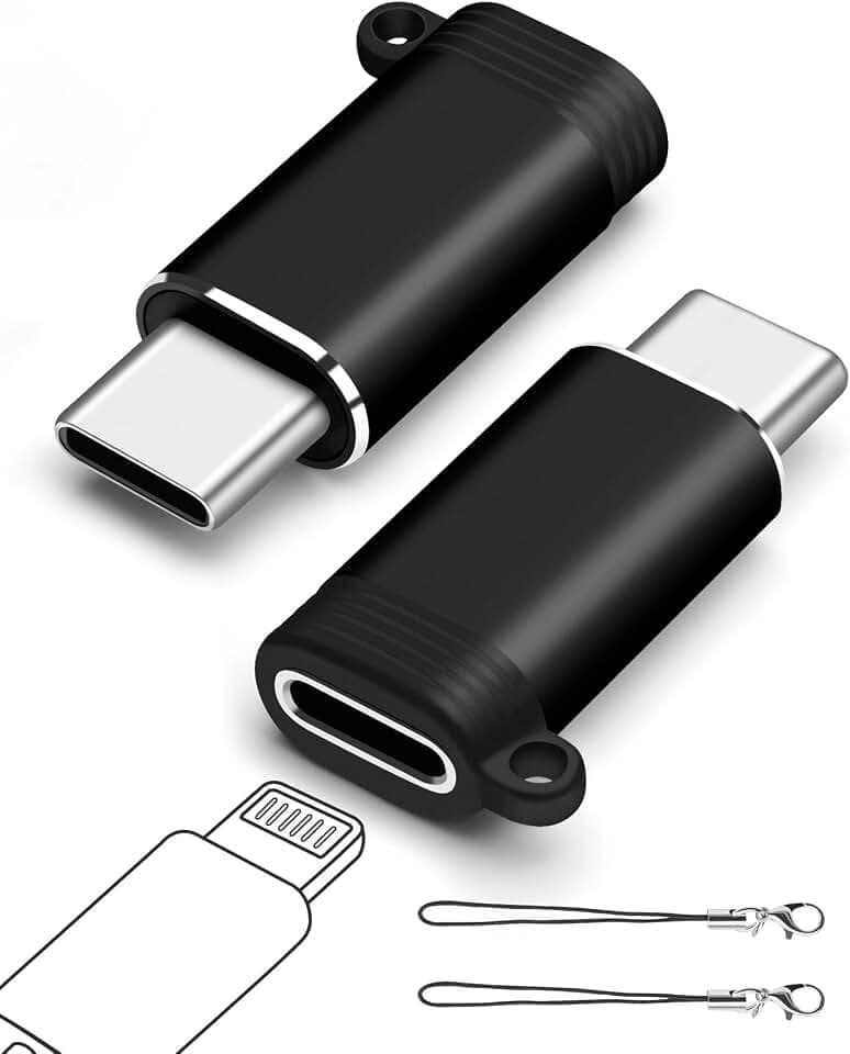 Lightning Buchse auf USB-C Stecker (2er-Pack), USB C Lightning Adapter, Datenübertragungsadapter für iPhone 16 und 15 Serie, MacBook Pro/Air, iPad, Nicht für Audio/OTG - Schwarz