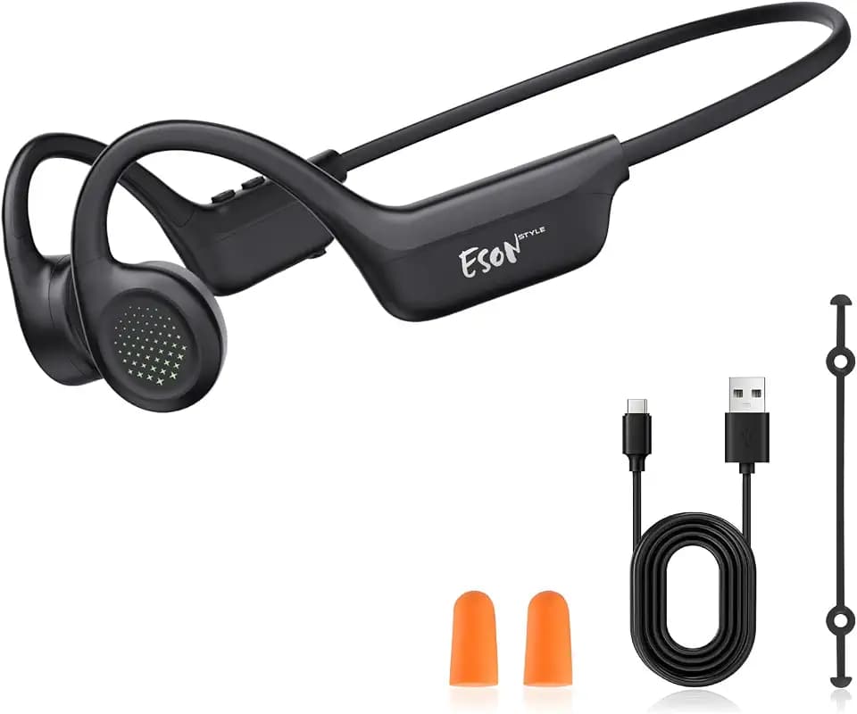 esonstyle Bone Conduction Headphones Bluetooth 6.0 - IPX7 Waterproof Bone Conduction Headphones with Buit-in Mic,Wireless Open Ear Earbuds for Running Walking Cycling (Black)