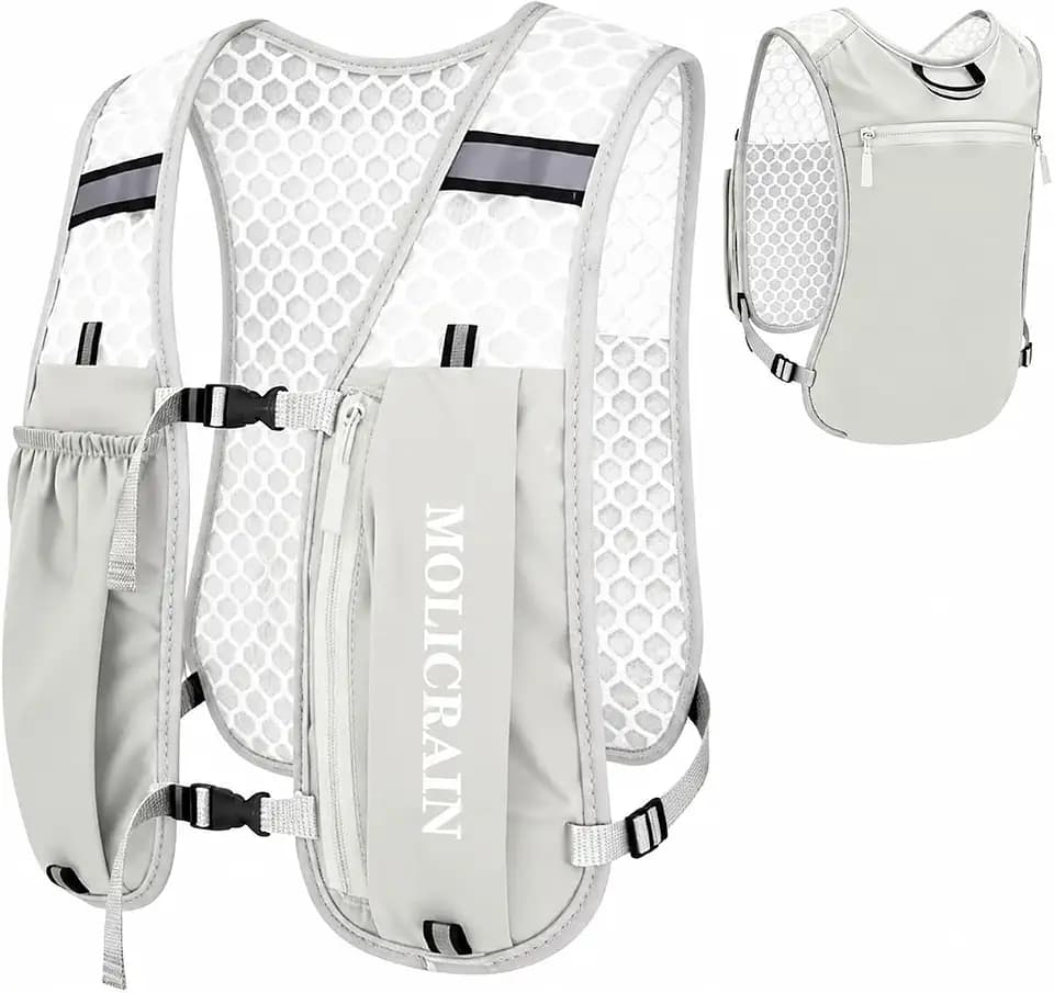 Verstellbare Laufweste für Damen und Herren, Leichter & Atmungsaktiver Laufrucksack, Reflektierend Trinkweste Laufen, 5-Liter-Trinkrucksack für Wandern, Radfahren und Marathon