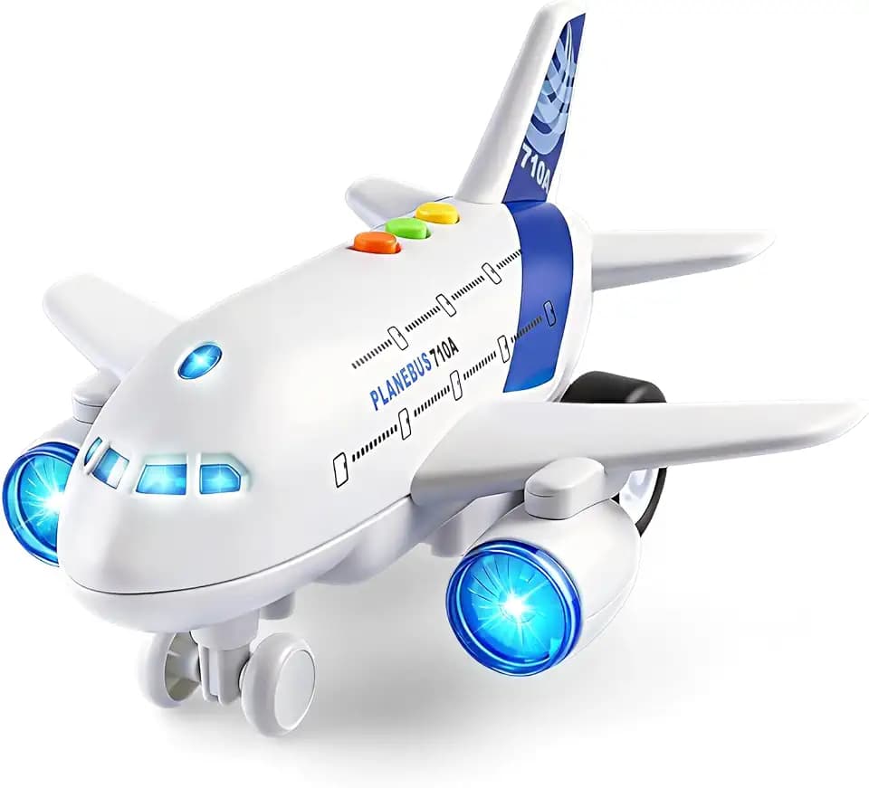 Airplane Toys for Kids– 1:200 Friction Powered Toy Plane with Flashing Lights and Sounds for Kids Boys & Girls Ages 3 4 5 6 7 8 – Christmas Birthday Party Gift, Pretend Play Vehicles