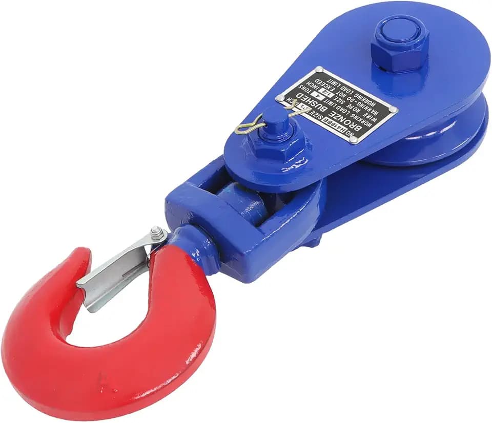 findmall 4 Ton Hooked Pulley 4.5 Inch Sheave Snatch Block with Hook 1/2 Inch Wire Rope for Flatbed Tow Truck Rollback