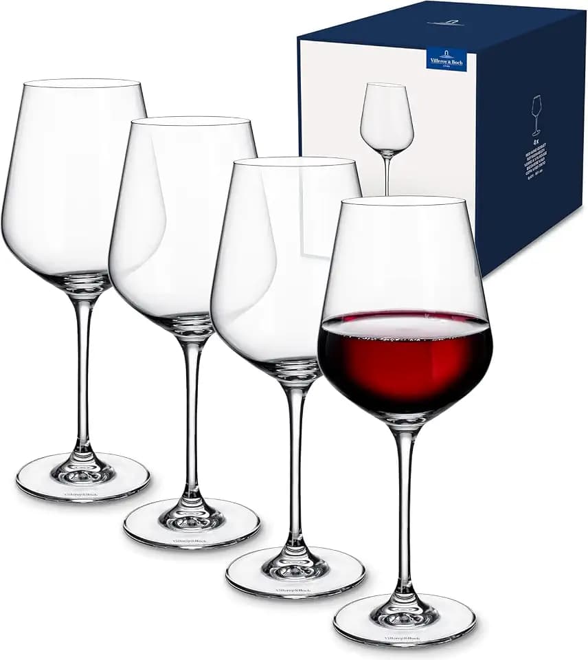 Villeroy & Boch - La Divina Rotweinglas Set 4 teilig Klar, Spülmaschinenfest, Weingläser, Rotwein, Gläser Wein, Kelch Glas, Wassergläser mit Stiel, Glas Set, Weinglasset, Weinglas Set, Kristallglas