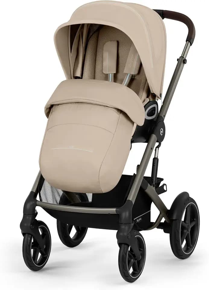 CYBEX Gold TALOS S LUX Kinderwagen, Almond Beige | Ab Geburt bis 22 kg, mit Offroad-Federung, ergonomische Liegeposition, verstärkte Sitzeinheit, Einhand-Gurtsystem