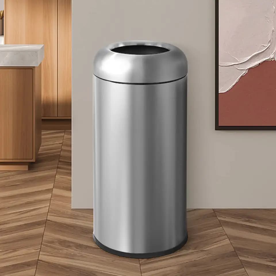 BEAMNOVA 16.5Gal Open Top Trash Can with Lid, Stainless Steel, Metallic