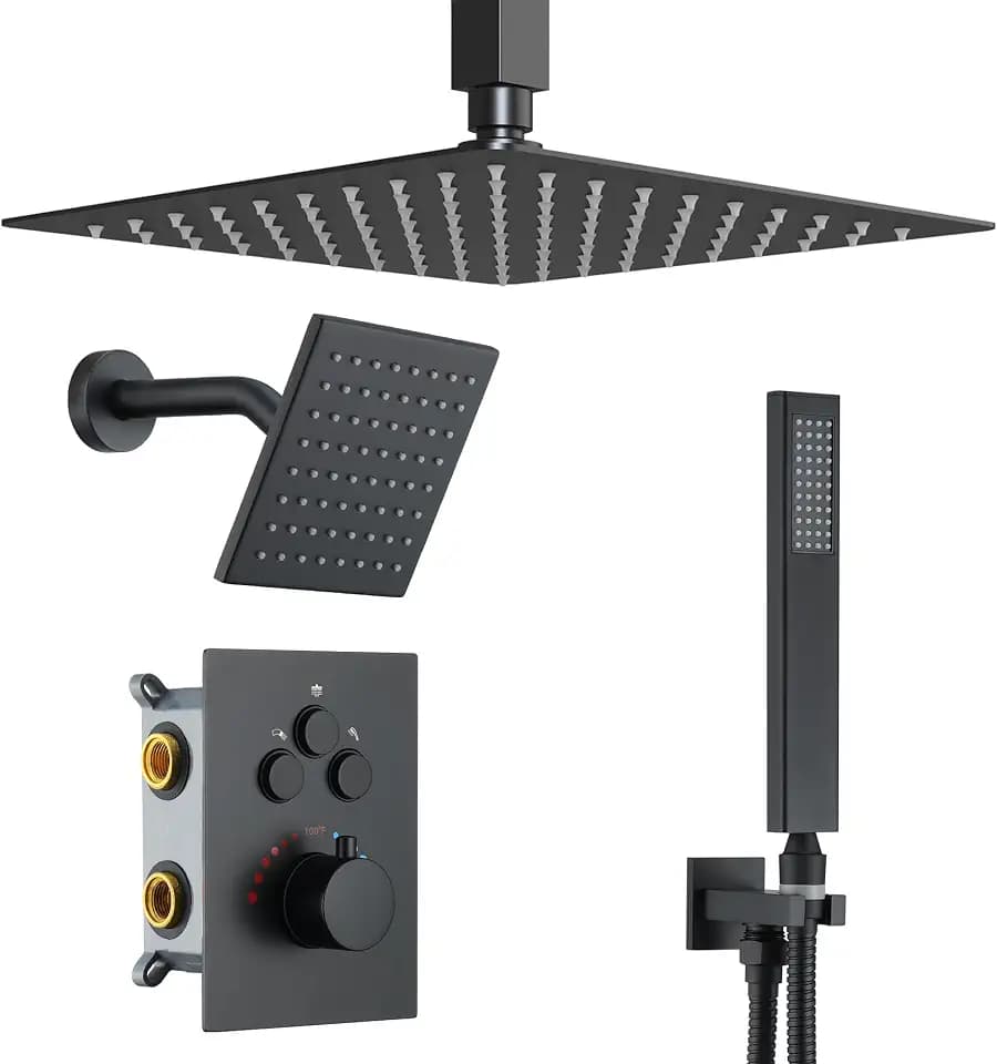 Thermostatic Dual Rainfall Shower System Matte Black Shower Faucet