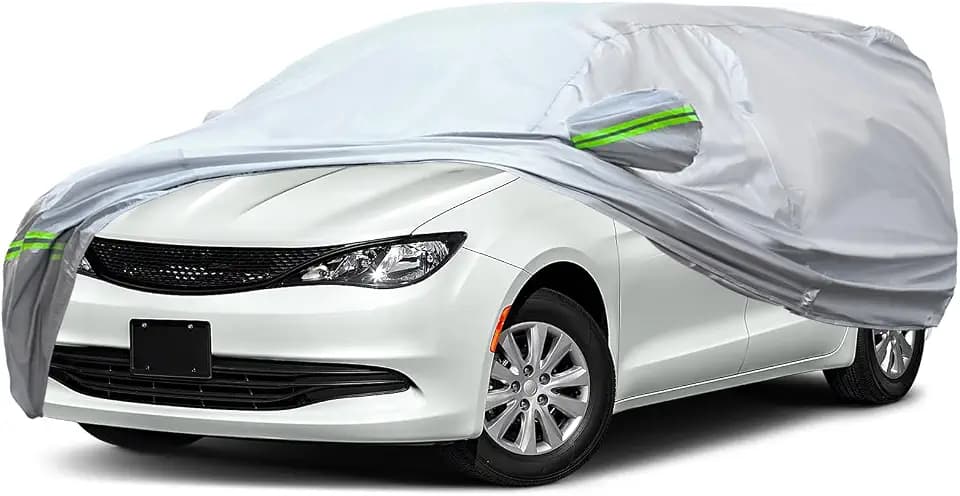 AUQDD 6-Layers Premium MPV Car Cover Waterproof All Weather Weatherproof UV Sun Protection Snow Dust Storm Resistant Outdoor Exterior Custom Form-Fit Full Padded Car Cover with Straps 199"-210" K17