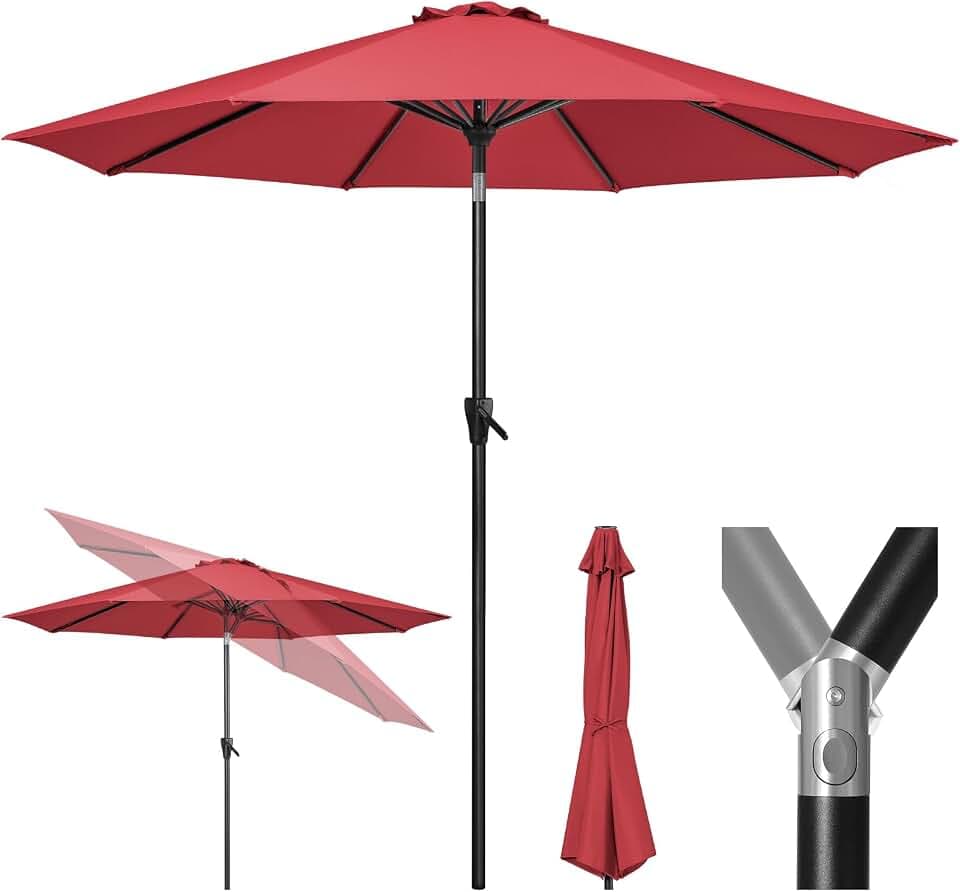 Tempera Patio Market Outdoor Table Umbrella with Push Button Tilt and Crank, Large Sun Umbrella with Sturdy Pole & Fade Resistant Canopy, Easy to Set