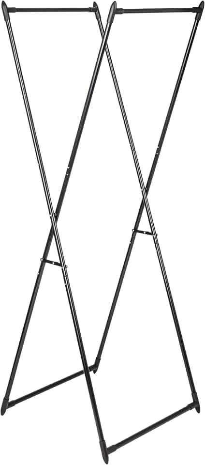 Household Essentials Valet Folding Clothes Rack, Strong Metal X-Frame, Chic Design, Great for Guest and Dressing Rooms, Portable and Easy to Use, Folds Flat, Black