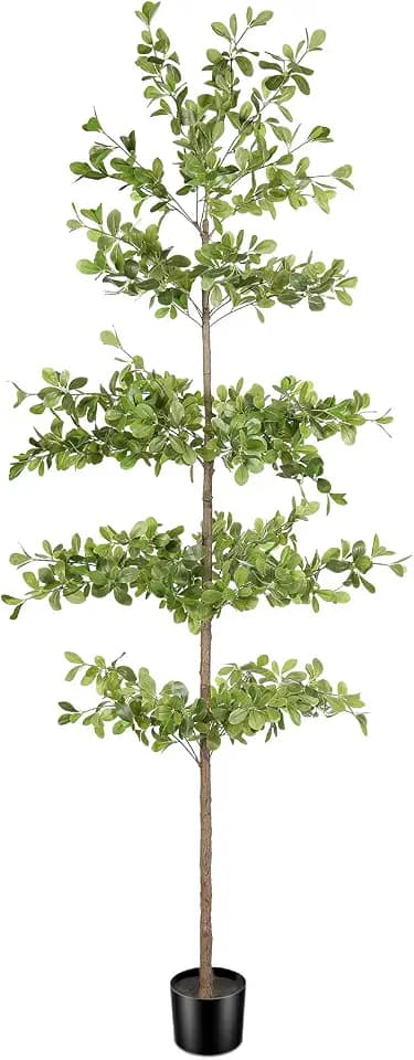 FEELEAD 7ft Faux Black Olive Tree - Shady Lady Tree Artificial Plant with Realistic Trunk and Dense Leaves, 7 FEET Tall Potted Tree for Living Room, Office, Entryway