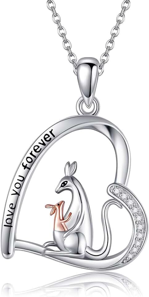 925 Sterling Silver Heart Pendant Kangaroo/Chicken Necklace Animal Jewelry Gifts for Women