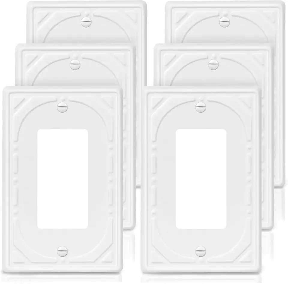Off White Decorative Single Mental Switch Covers Wall Plate, 6 Pack