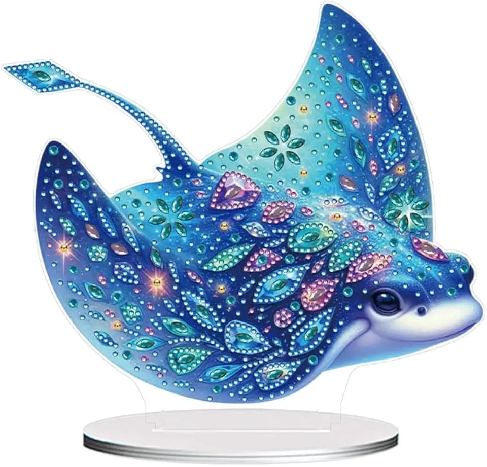 POETRYDRAW Diamond Art Ornament Desktop Kit Manta Ray, Stand Up Diamonds Painting Ornament for Adults, 5D DIY Special Diamond Gem Craft Tabletop Placement Board Kit