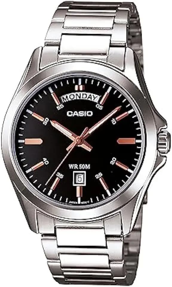 Casio Men's Silver-Tone Steel Black Dial