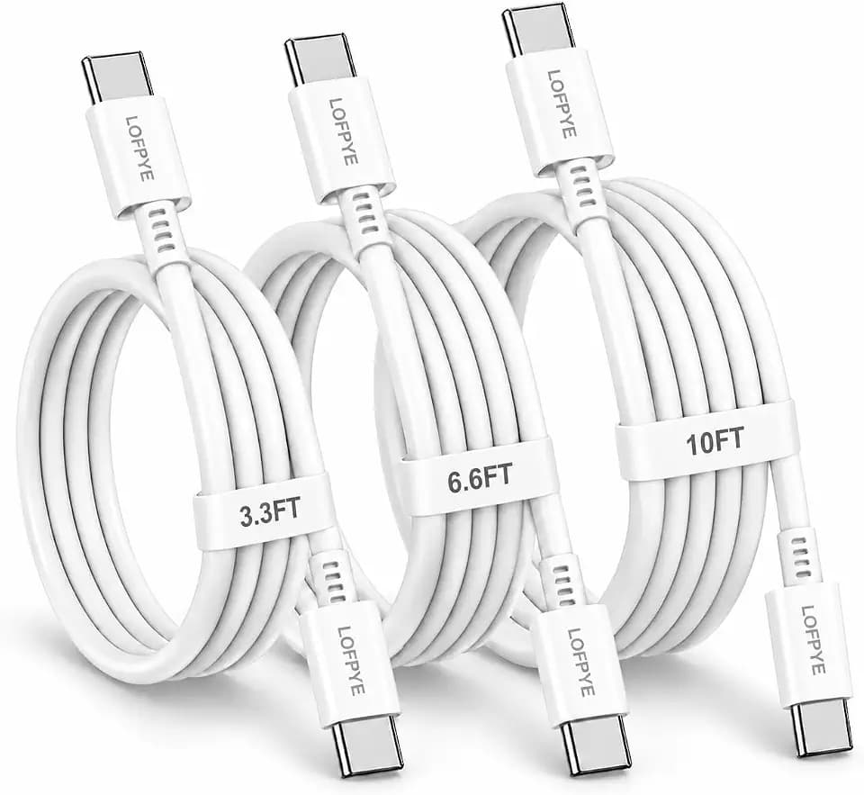 LOFPYE 3-Pack 60W USB C to USB C Cable 3.3FT+6.6FT+10FT for iPhone 18/17/16
