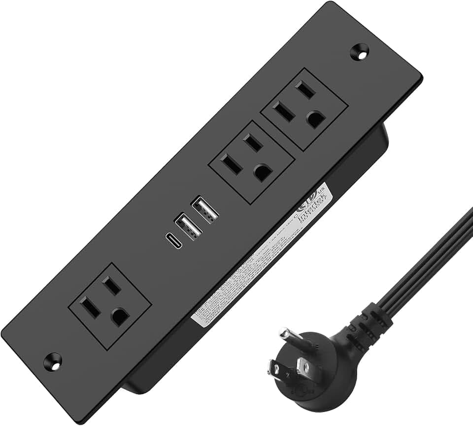 HEZI Recessed Power Strip with USB Ports, Flush Mount, Max 20W, 10FT, Black