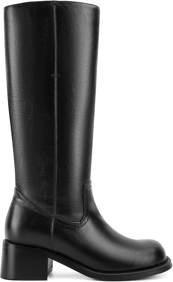 UBWDU Women's Knee High Boots Chunky Block Heel Long Boots Square Toe Low Heel Boots for Women