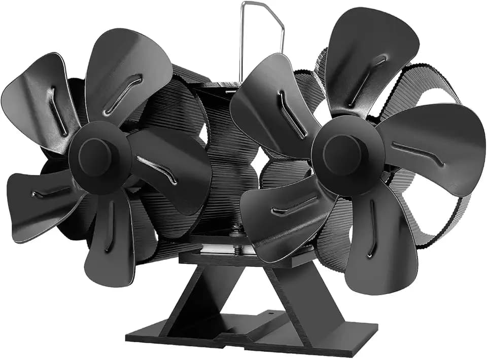 Kaminventilator 10 Blätter Mit 2 Motoren Kamin Ofen Ventilator Kaminbesteck Kaminöfen Wärmebetriebener Ofenventilator ohne Strom, höherer Luftstrom, umweltfreundlicher Hitzebetriebener (Black)