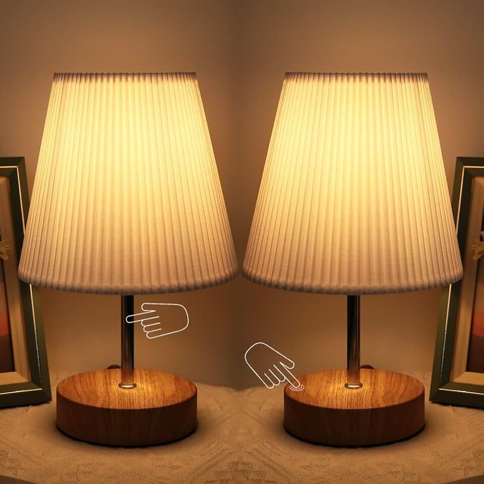 HSLighting Nachttischlampe Touch Dimmbar, Bedside Lamp 2-piece set mit Kabel Glühbirne 3 Helligkeitsstufen Einstellbar Tischleuchte für Weihnachten Nachttisch Schlafzimmer Wohnzimmer Geschenk