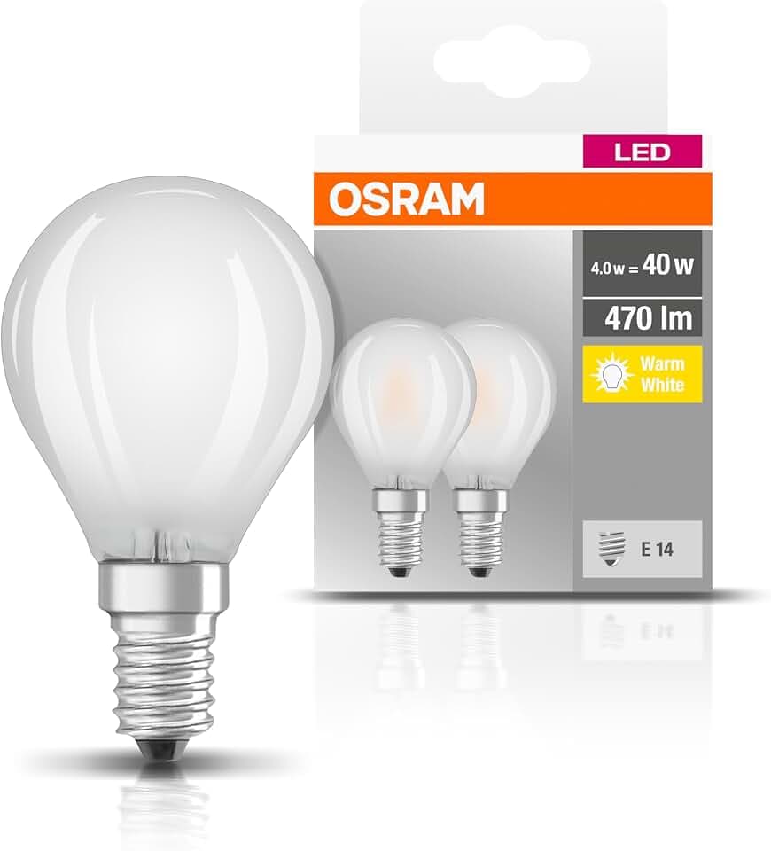 Osram LED Base Classic P Lampe, Sockel: E14, Warm White, 2700 K, 4 W, Ersatz für 40-W-Glühbirne, matt