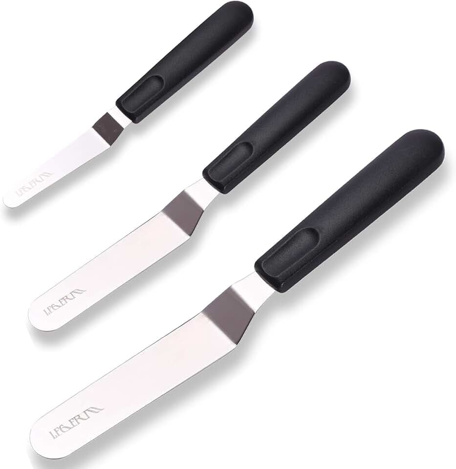 Cake Icing Spatulas with Non-Slip Handle 4 6 Inch Small Offset Palette Knife for icing smoother, Flat Pallet Knives for Baking or Frosting, Stainless Steel Cake Decorating Spatulas Angled Spatula