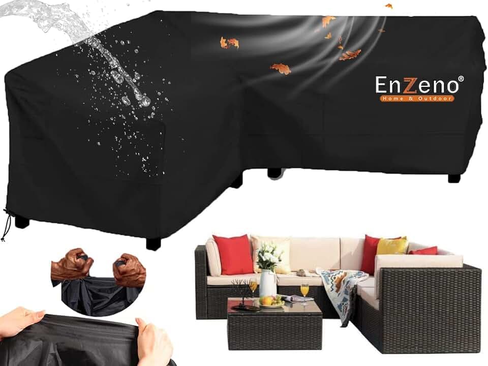 Enzeno Schutzhülle für Ecksofa für den Außenbereich, Oxford-Gewebe 600D, schwer, Schutzhülle für Gartensofa, wasserdicht, Abdeckplane für Gartenmöbel, Ecksofa (215 × 215 × 87 cm)