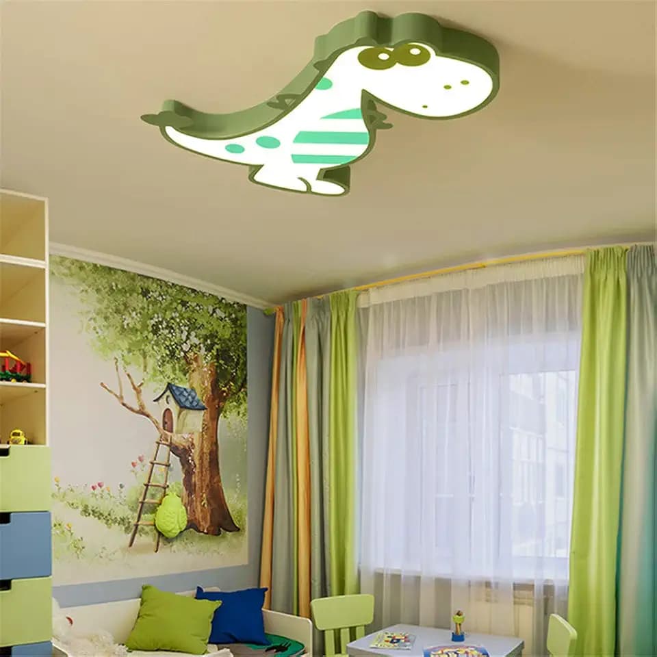 RUNNUP Creative Dinosaur LED Flush Ceiling Light Children Bedroom Light Chandelier Modern Decoration Stepless Dimming Pendant Lamps for Living Room Bedroom Kids Room,Green