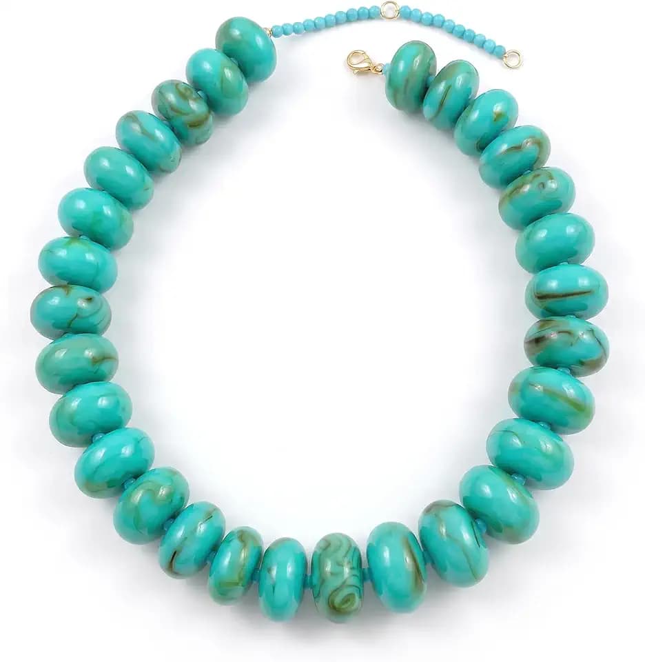 Chunky Beaded Necklace for Women Colorful Rondelle Bead Choker Necklace Large Acrylic Resin Oval Bead Necklaces Big Summer Beach Statement Jewelry