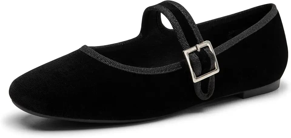 Trary Kirie Velvet Mary Jane Ballet Flats for Women Comfortable Dress Shoes