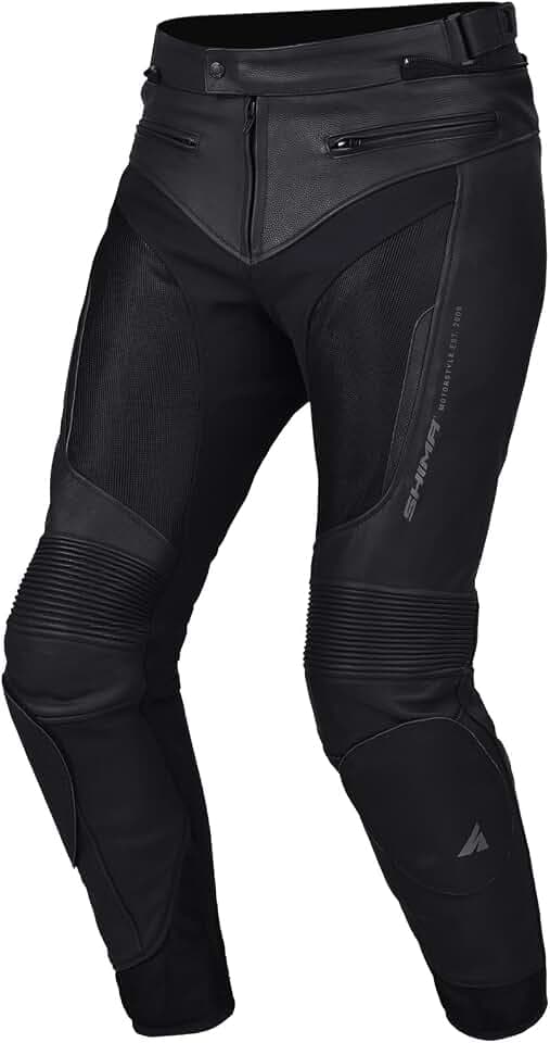 SHIMA PISTON Herren - Motorradkombi | Leder urbane Jacke und Hose mit Netzeinsätzen, CE-Protektoren an Schultern, Rücken, Ellbogen, Schulterschiebern (Motorradhose, Schwarz, 48)
