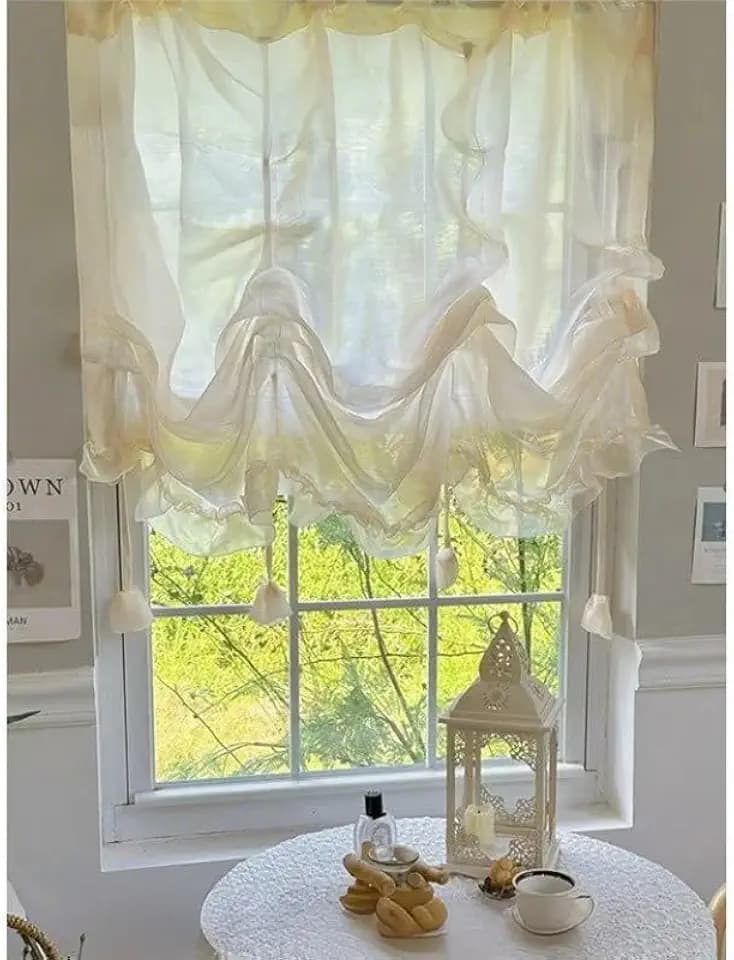 Lined Curtains Cream Lace Balloon Window Curtain