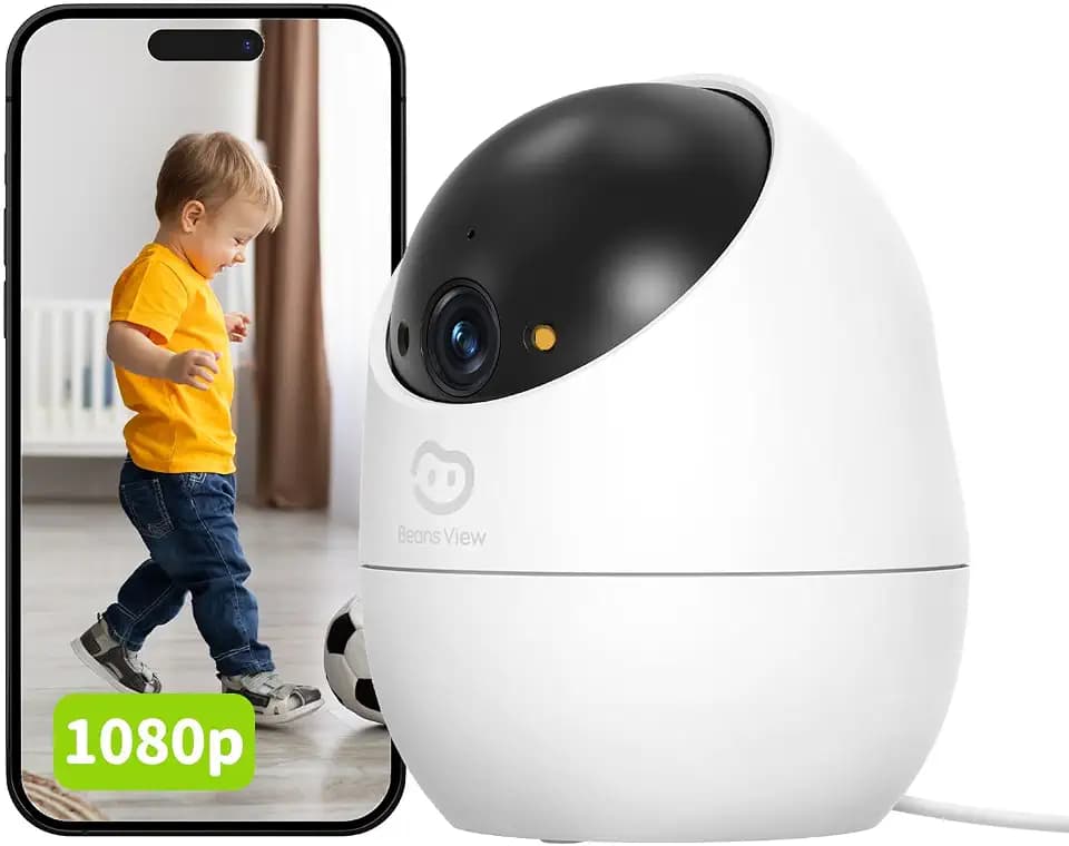 Beans View Innenkamera für Überwachung und Sicherheit, 2,4 GHz WiFi Farb-Nachtsicht, WLAN-Kamera für Haustiere/Hunde/Katzen, Bewegungserkennung und -verfolgung, 360°-Babyphone, 1080P (D210 2MP)